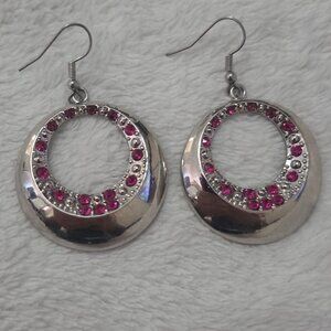 Silver and Pink Hoop Earrings